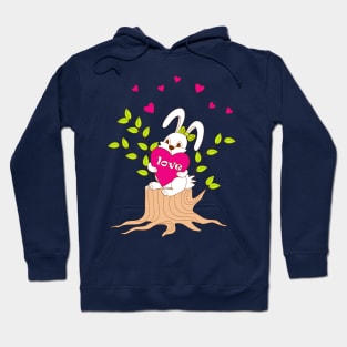 bunny with love on the stump Hoodie